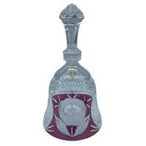 VTG Anna Hutte Bleikristall Clear Red Rose Crystal Bell Etched Floral 7.25"
